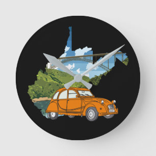 Reloj Redondo Mediano Ilustracion Oldtimer 2cv Landschaft