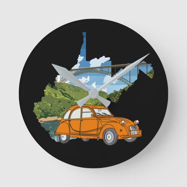 Reloj Redondo Mediano Ilustracion Oldtimer 2cv Landschaft (Anverso)