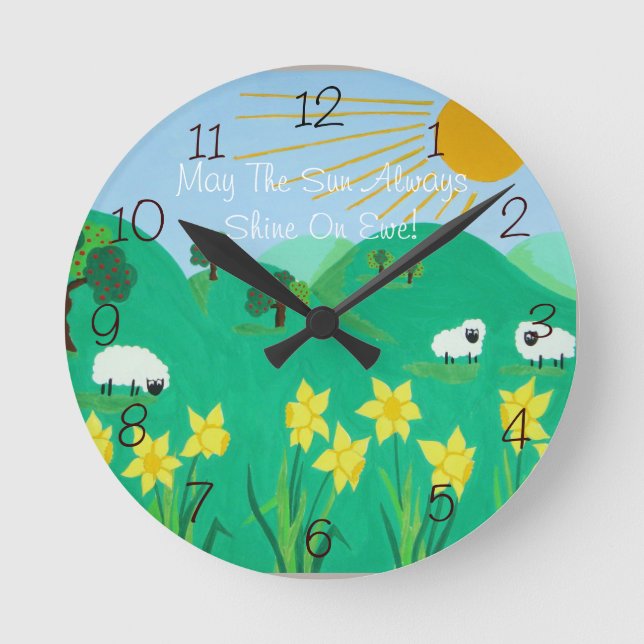 Reloj Redondo Mediano ilustracion panorámico divertido de ovejas lindas (Anverso)