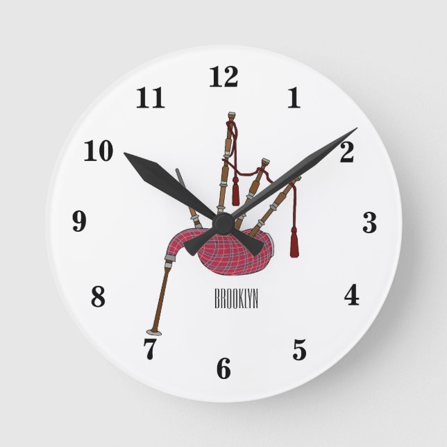 Reloj Redondo Mediano Ilustracion personalizado Bagpipes (Anverso)