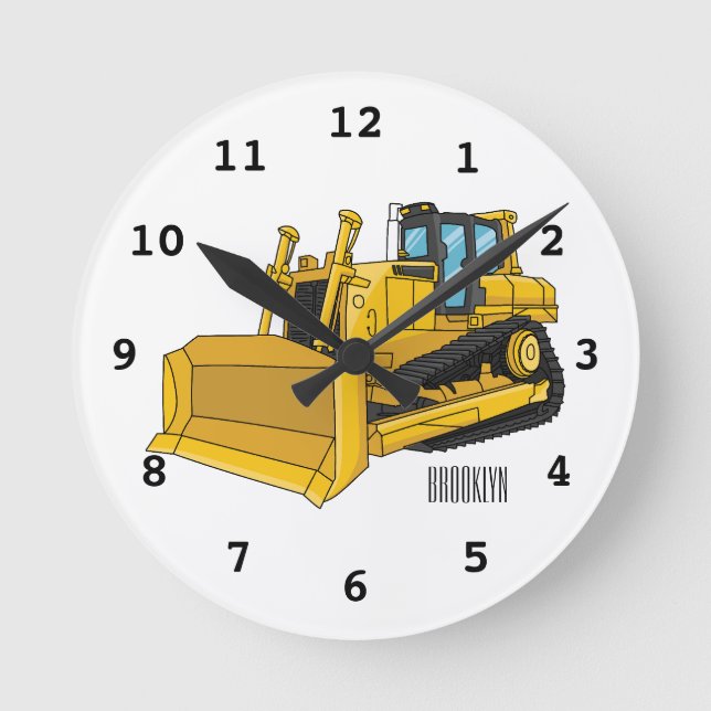 Reloj Redondo Mediano Ilustracion personalizado Bulldozer (Anverso)
