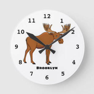 Reloj Redondo Mediano Ilustracion personalizado de alce gracioso