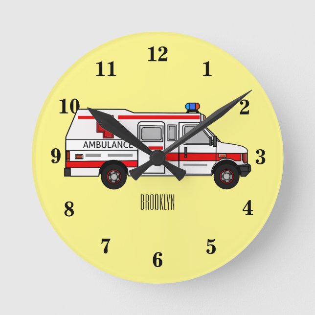 Reloj Redondo Mediano Ilustracion personalizado de ambulancia (Anverso)