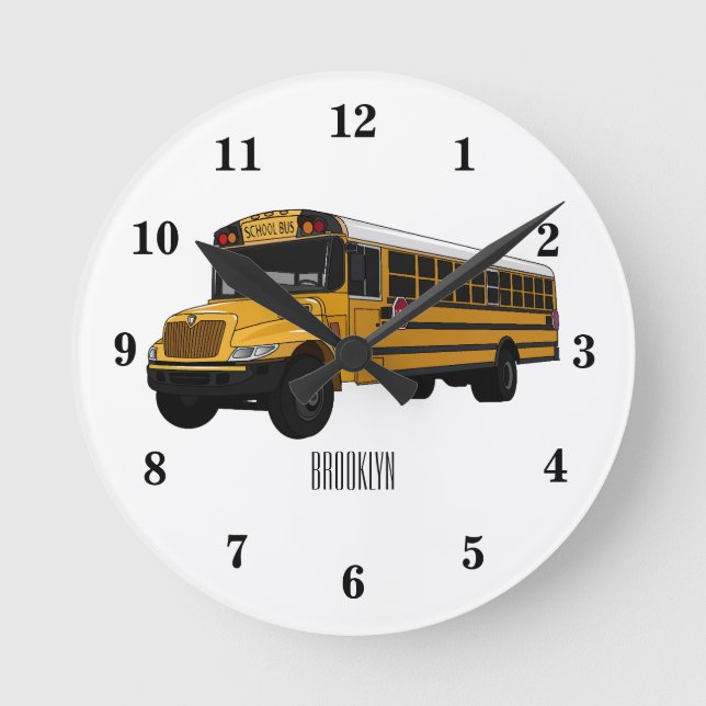 Reloj Redondo Mediano Ilustracion personalizado de autobús escolar (Anverso)