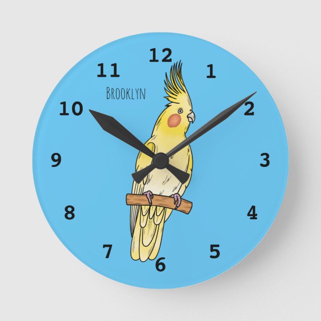 Reloj Redondo Mediano Ilustracion personalizado de aves de Cockatiel  (Anverso)