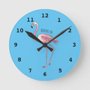 Reloj Redondo Mediano Ilustracion personalizado de aves de Flamingo