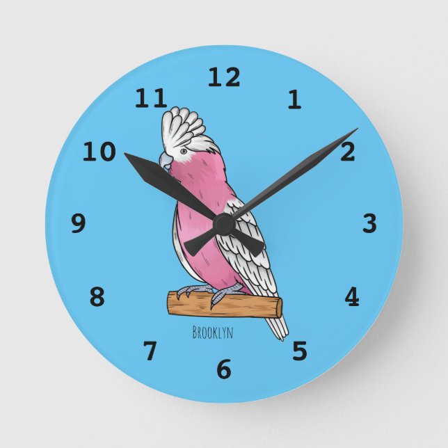 Reloj Redondo Mediano Ilustracion personalizado de aves Galah  (Anverso)