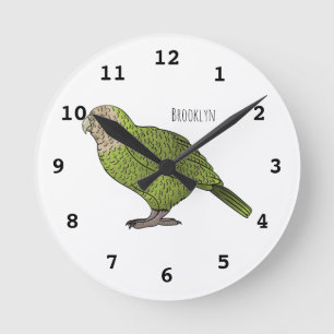 Reloj Redondo Mediano Ilustracion personalizado de aves Kakapo
