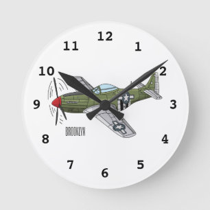 Reloj Redondo Mediano Ilustracion personalizado de avión militar