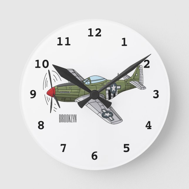 Reloj Redondo Mediano Ilustracion personalizado de avión militar (Anverso)