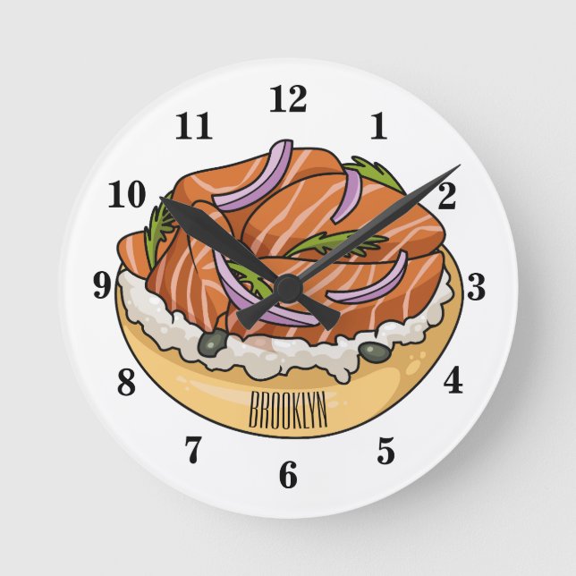 Reloj Redondo Mediano Ilustracion personalizado de bagel de Salmon (Anverso)