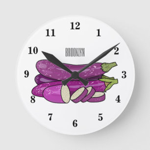 Reloj Redondo Mediano Ilustracion personalizado de berenjenas