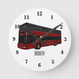 Reloj Redondo Mediano Ilustracion personalizado de bus de dos pisos