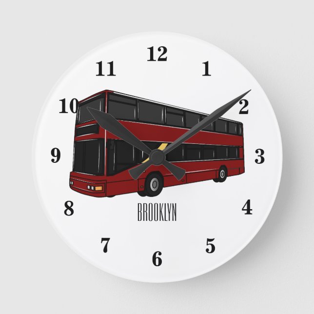 Reloj Redondo Mediano Ilustracion personalizado de bus de dos pisos (Anverso)
