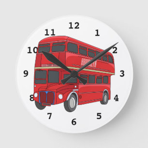 Reloj Redondo Mediano Ilustracion personalizado de bus de dos pisos