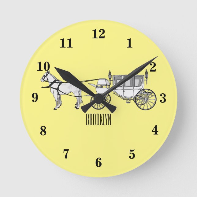 Reloj Redondo Mediano ilustracion personalizado de caballos y carruajes  (Anverso)
