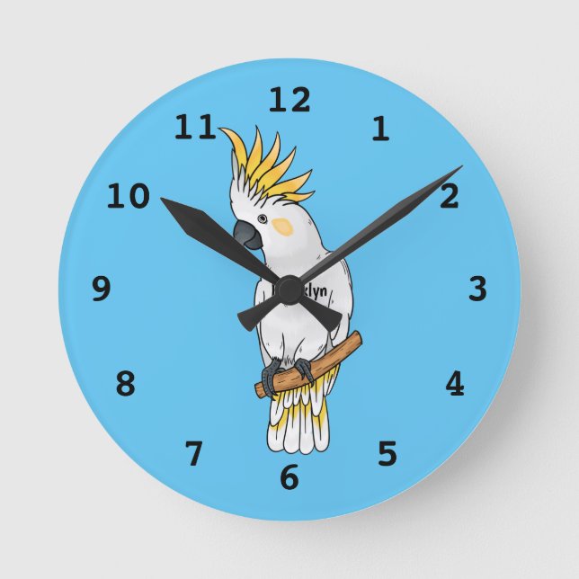 Reloj Redondo Mediano Ilustracion personalizado de cacatúa con crema de  (Anverso)