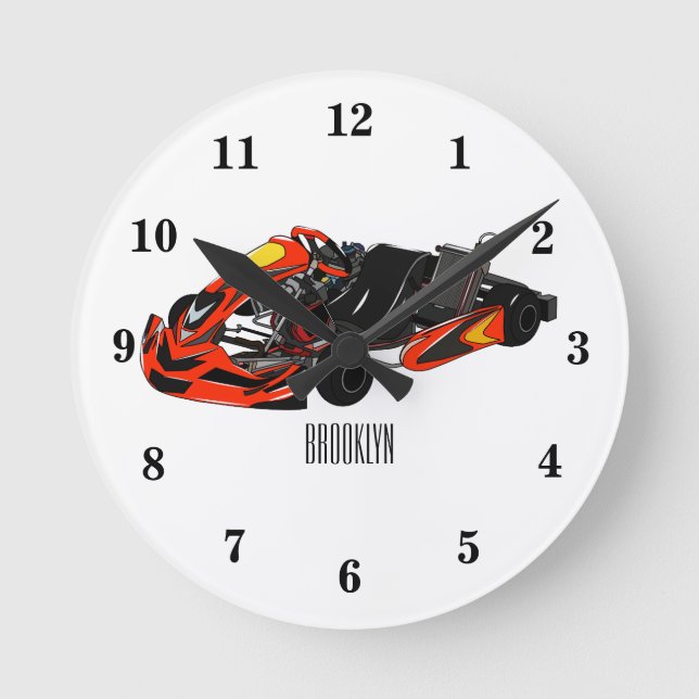 Reloj Redondo Mediano Ilustracion personalizado de carreras de Kart (Anverso)