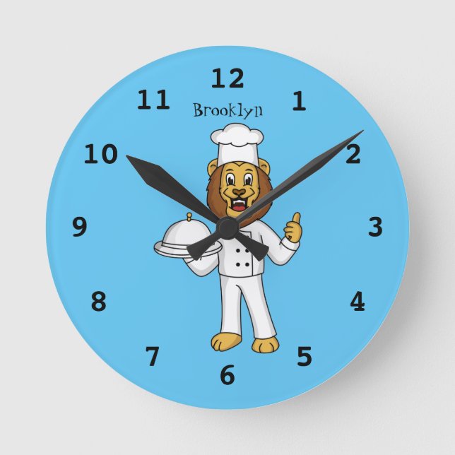 Reloj Redondo Mediano Ilustracion personalizado de chef de un bonito leó (Anverso)