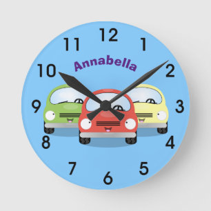 Reloj Redondo Mediano Ilustracion personalizado de coches Cute kawaii