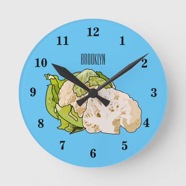 Reloj Redondo Mediano Ilustracion personalizado de coliflor (Anverso)