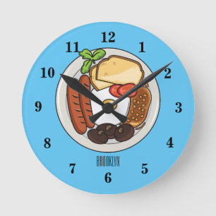 Reloj Redondo Mediano Ilustracion personalizado de desayuno inglés
