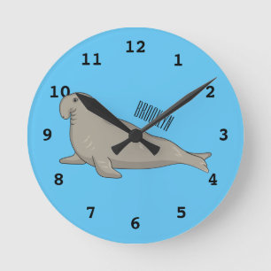 Reloj Redondo Mediano Ilustracion personalizado de focas elefantes
