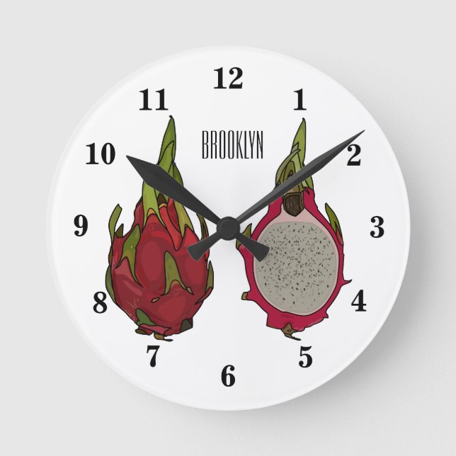 Reloj Redondo Mediano Ilustracion personalizado de fruta dragón (Anverso)