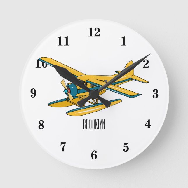Reloj Redondo Mediano Ilustracion personalizado de hidroavión (Anverso)