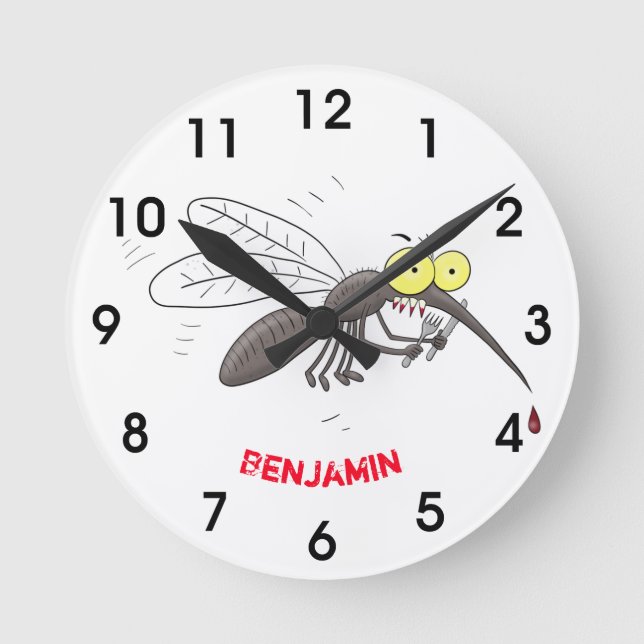 Reloj Redondo Mediano Ilustracion personalizado de insectos de mosquitos (Anverso)
