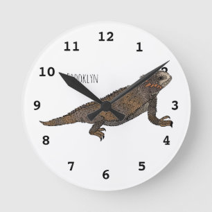 Reloj Redondo Mediano Ilustracion personalizado de lagarto de cuerno de 