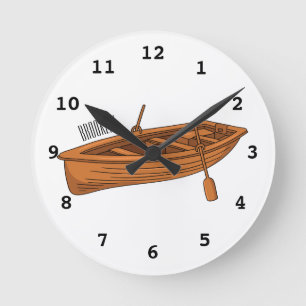 Reloj Redondo Mediano Ilustracion personalizado de lancha dorada