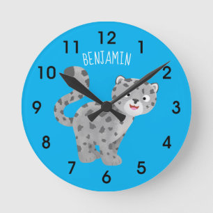 Reloj Redondo Mediano Ilustracion personalizado de leopardo de las nieve