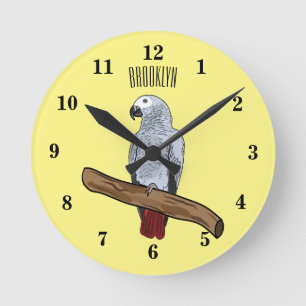 Reloj Redondo Mediano Ilustracion personalizado de loro gris africano