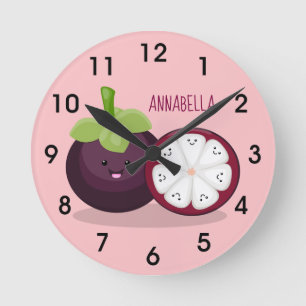 Reloj Redondo Mediano Ilustracion personalizado de mangostino morado