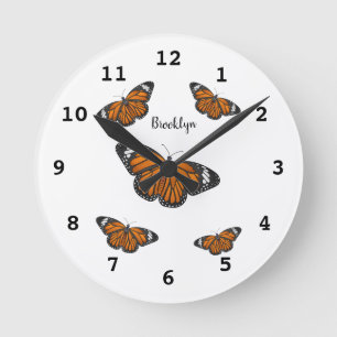 Reloj Redondo Mediano Ilustracion personalizado de mariposa monarca