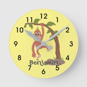 Reloj Redondo Mediano ilustracion personalizado de orangután bebé feliz