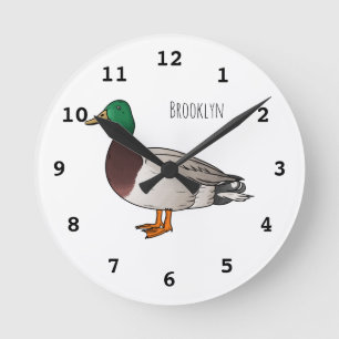 Reloj Redondo Mediano Ilustracion personalizado de pato mallard