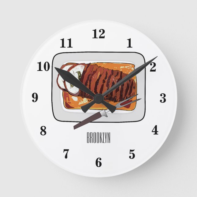 Reloj Redondo Mediano Ilustracion personalizado de pavo asado (Anverso)