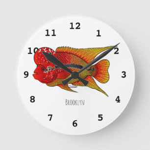 Reloj Redondo Mediano Ilustracion personalizado de peces cíclicos de cue
