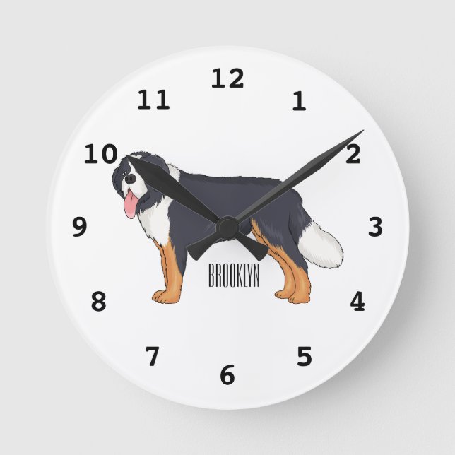 Reloj Redondo Mediano Ilustracion personalizado de perro de montaña de B (Anverso)