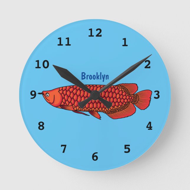 Reloj Redondo Mediano Ilustracion personalizado de pescado de Arowana Ro (Anverso)