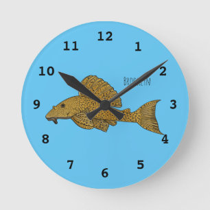 Reloj Redondo Mediano Ilustracion personalizado de pescado Pleco 