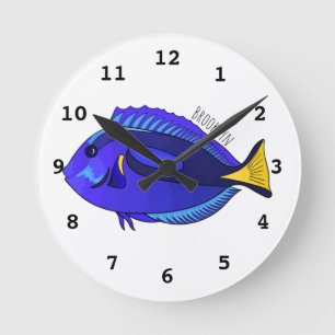 Reloj Redondo Mediano Ilustracion personalizado de pescado tang azul