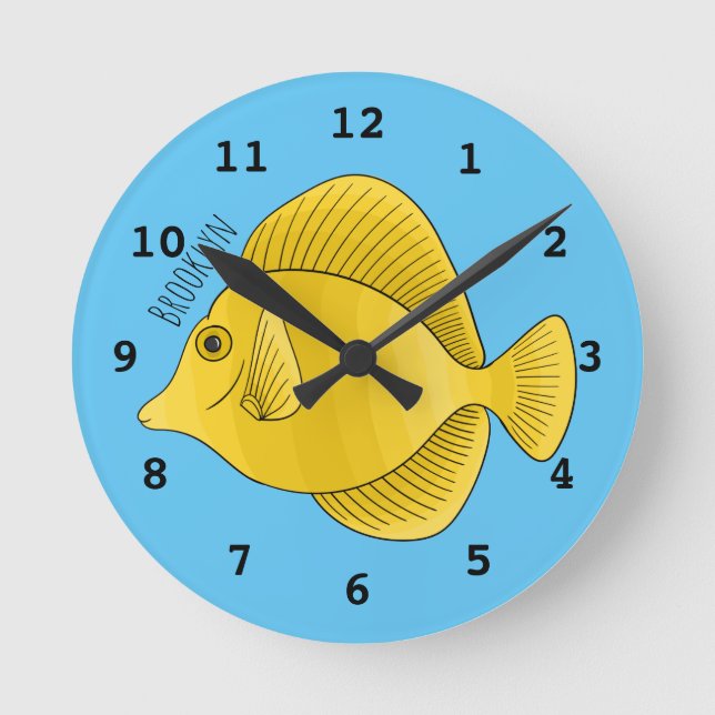 Reloj Redondo Mediano Ilustracion personalizado de pescado tango amarill (Anverso)