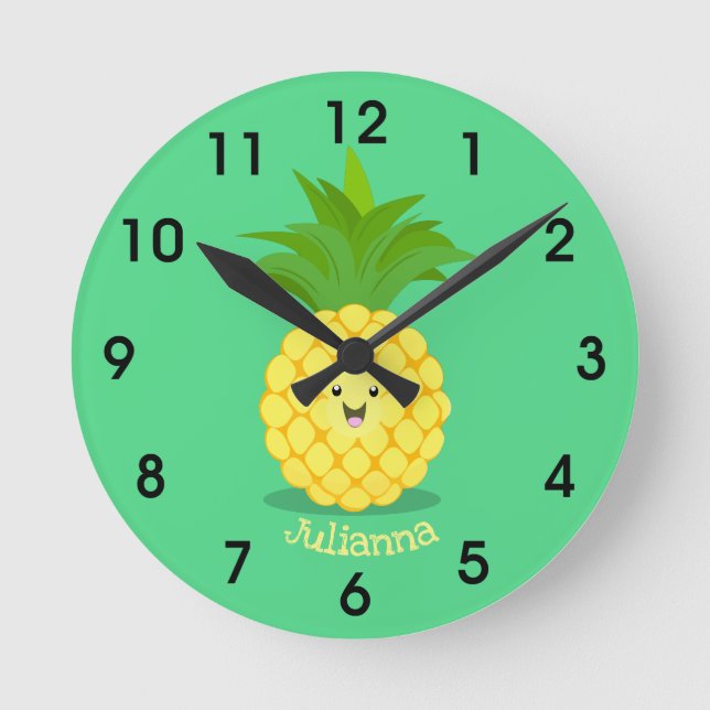 Reloj Redondo Mediano ilustracion personalizado de piña cutánea (Anverso)