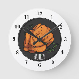 Reloj Redondo Mediano Ilustracion personalizado de pollo asado