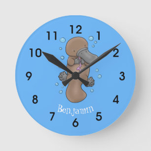 Reloj Redondo Mediano ilustracion personalizado de pulpo pequeño feliz
