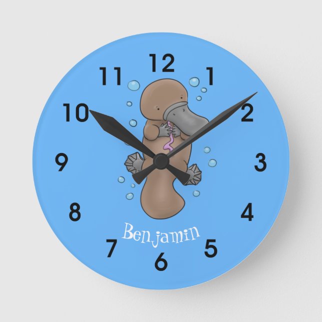 Reloj Redondo Mediano ilustracion personalizado de pulpo pequeño feliz (Anverso)