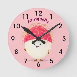 Reloj Redondo Mediano Ilustracion personalizado de rambután rosa suave